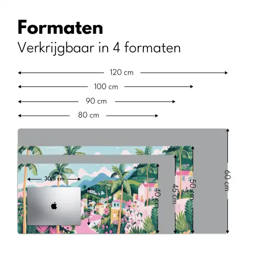 Kleurrijk - Huizen - Heuvels - Roze Muismat XXL klein -sfeer5
