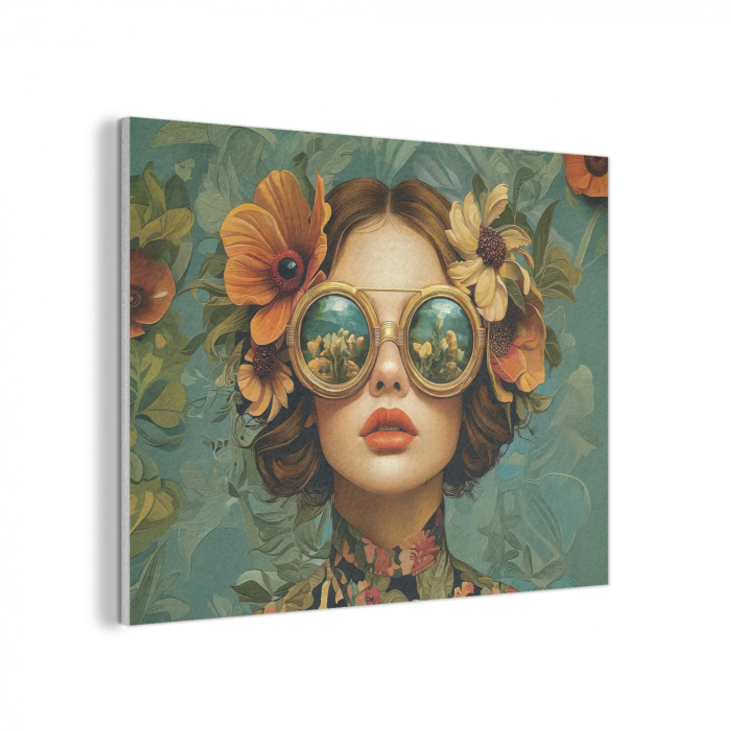 Vrouw - Bloemen - Vlinders - Natuur - Vintage PET vilt klein -3d