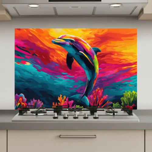 Dolfijn - Kleurrijk - Oceaan - Koraal keuken achterwand spatscherm klein -3d_website