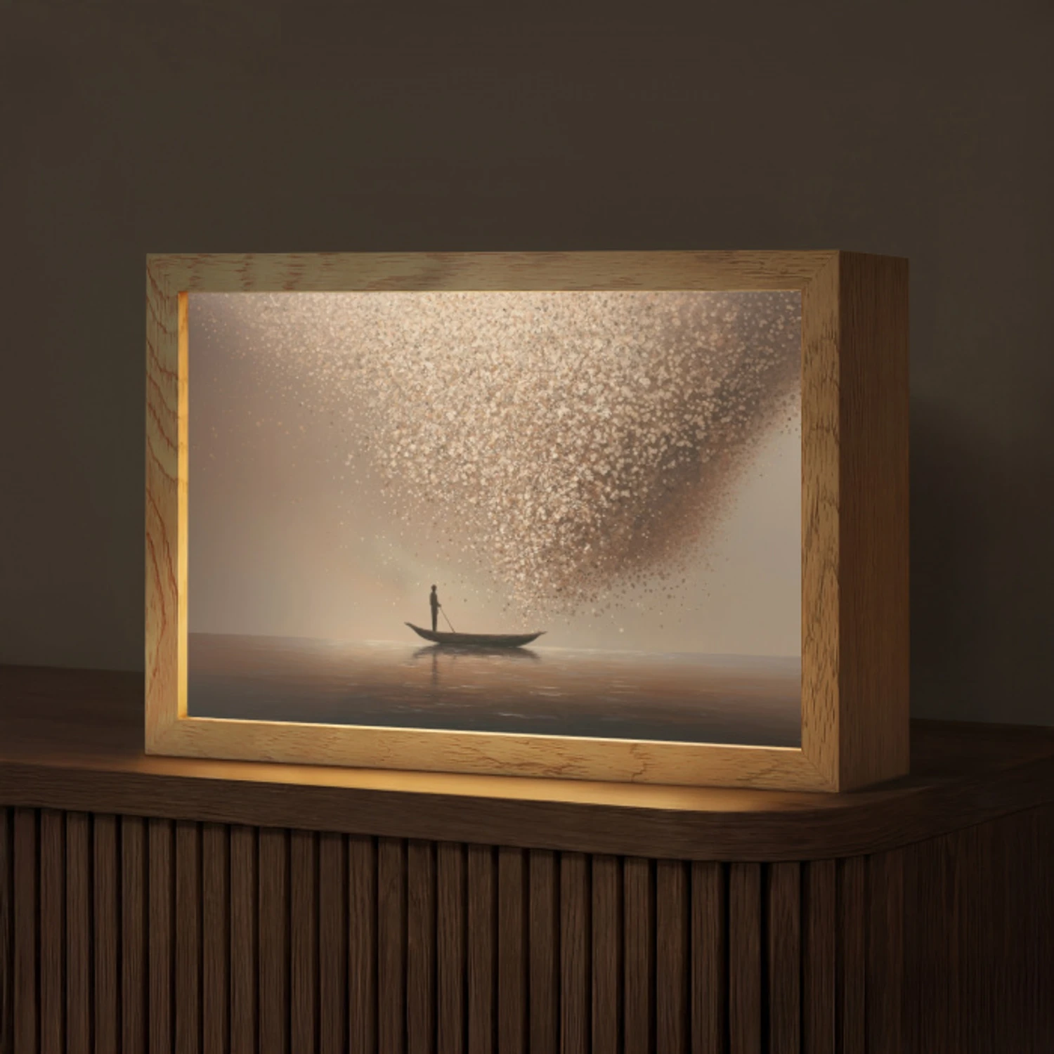 Bootje - Blaadjes - Goud - Water Light Box met kabel (Tafellamp) klein -z3d_website