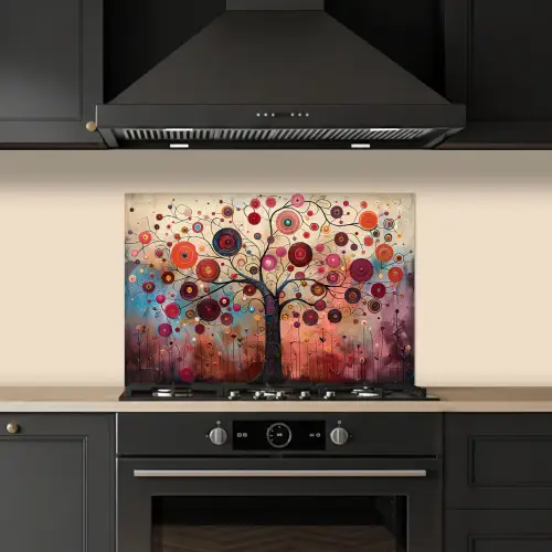 Levensboom - Bloemen - Roze - Hippie - Kunst keuken achterwand spatscherm klein -sfeer1
