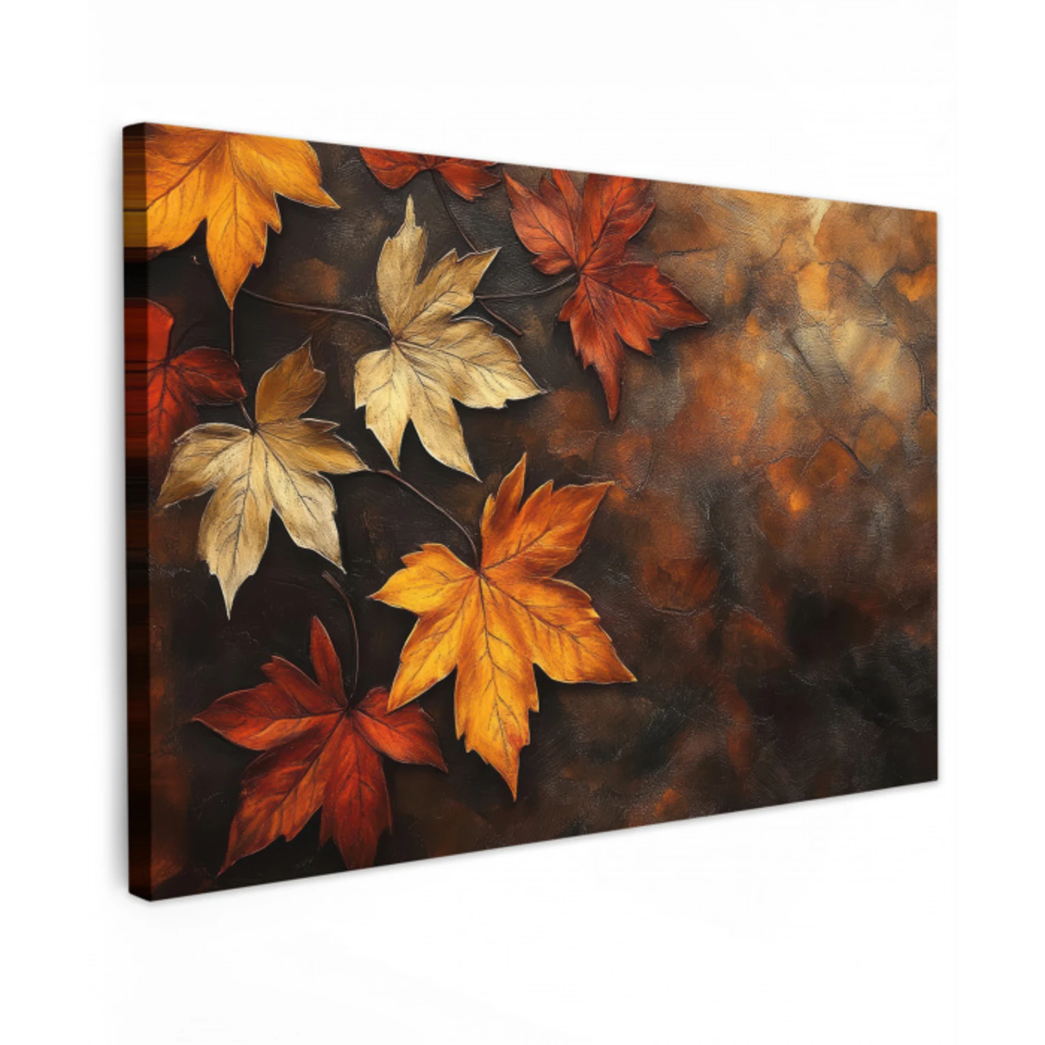 Herfstbladeren - Bruin - Oranje bladeren - Herfst rood Tuinposter op houten frame 2 cm dik klein -3d
