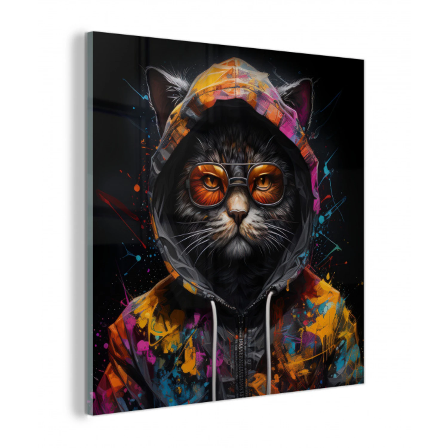 Kat - Jas - Graffiti - Bril - Zwart plexiglas 5mm klein -z3d