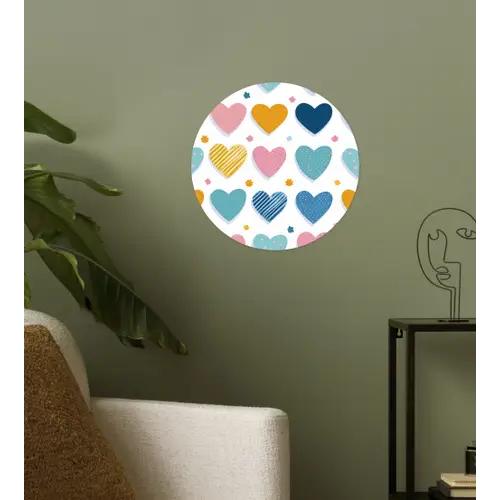 Hartjes - Pastel - Kleurcontrast - Handgetekend Wandcirkel behangsticker klein -sfeer2