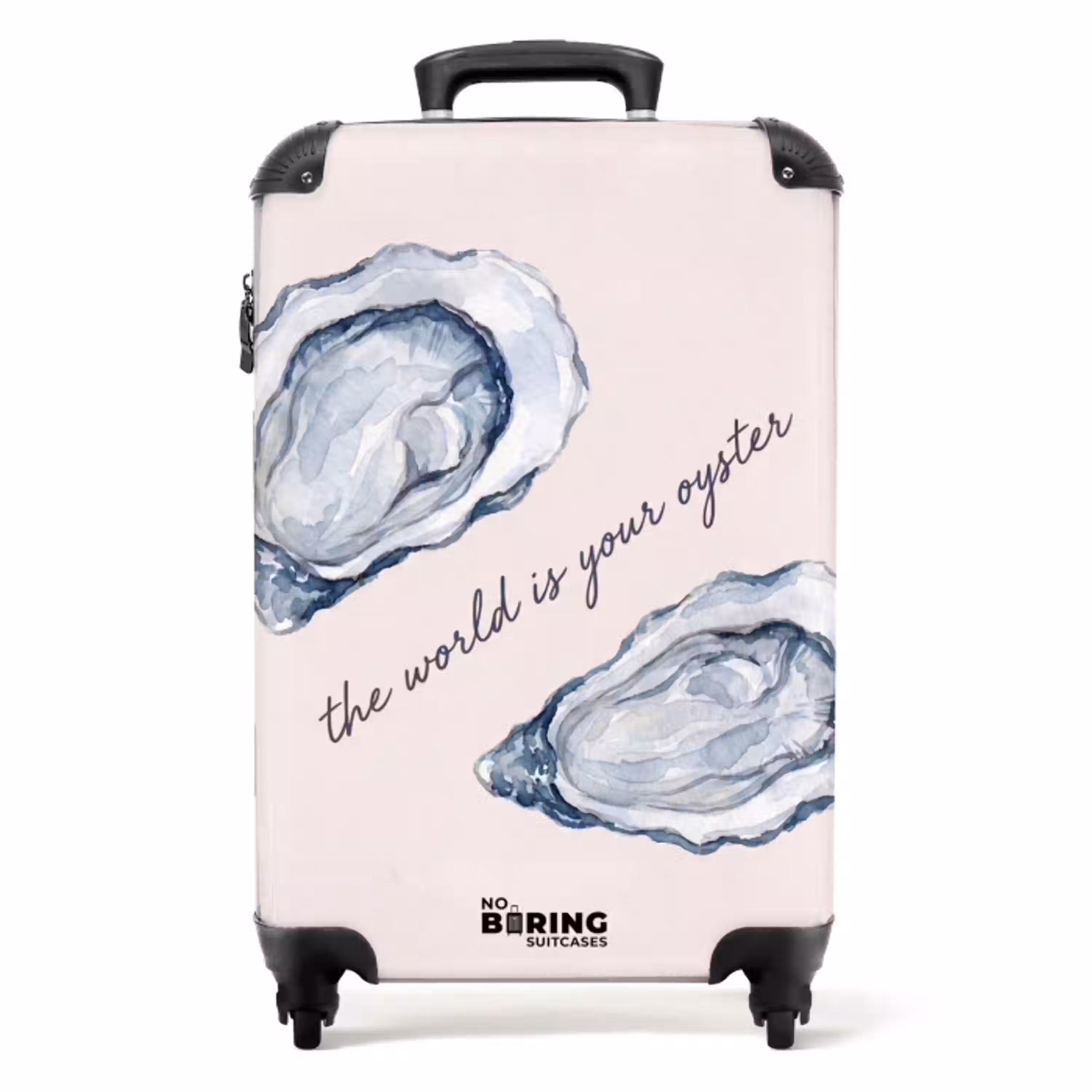 Zeeleven - Oester - Aquarel - Minimalistisch - Blauw NBS - Handbagage koffer - Volwassenen Unisex middel -productfoto_recht