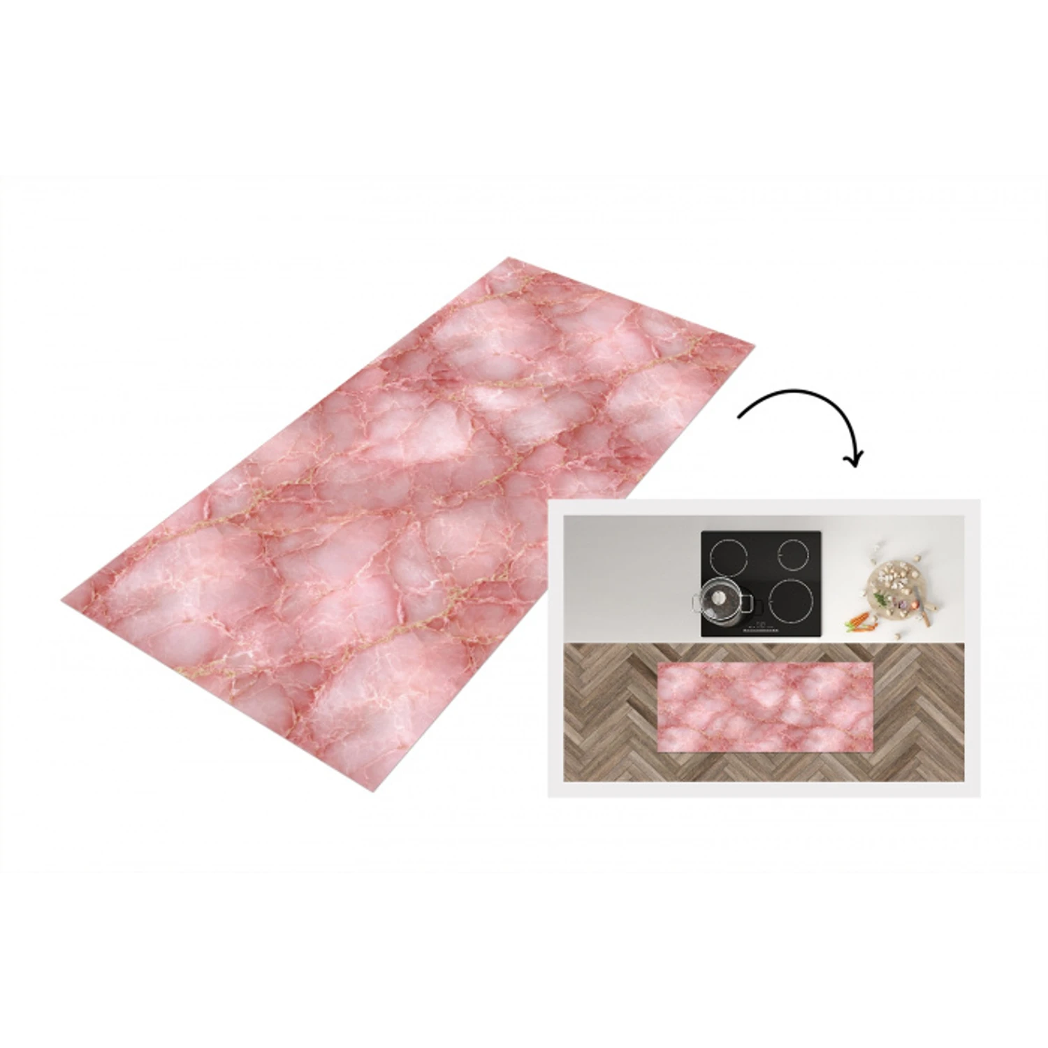 Roze - Kwarts - Goud - Marmer Keukenloper - keukenmat middel 536 -3d