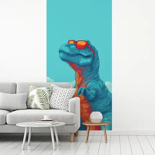 T-Rex - Blauw - Wolken - Zonnebril fotobehang vinyl groot -woonkamer