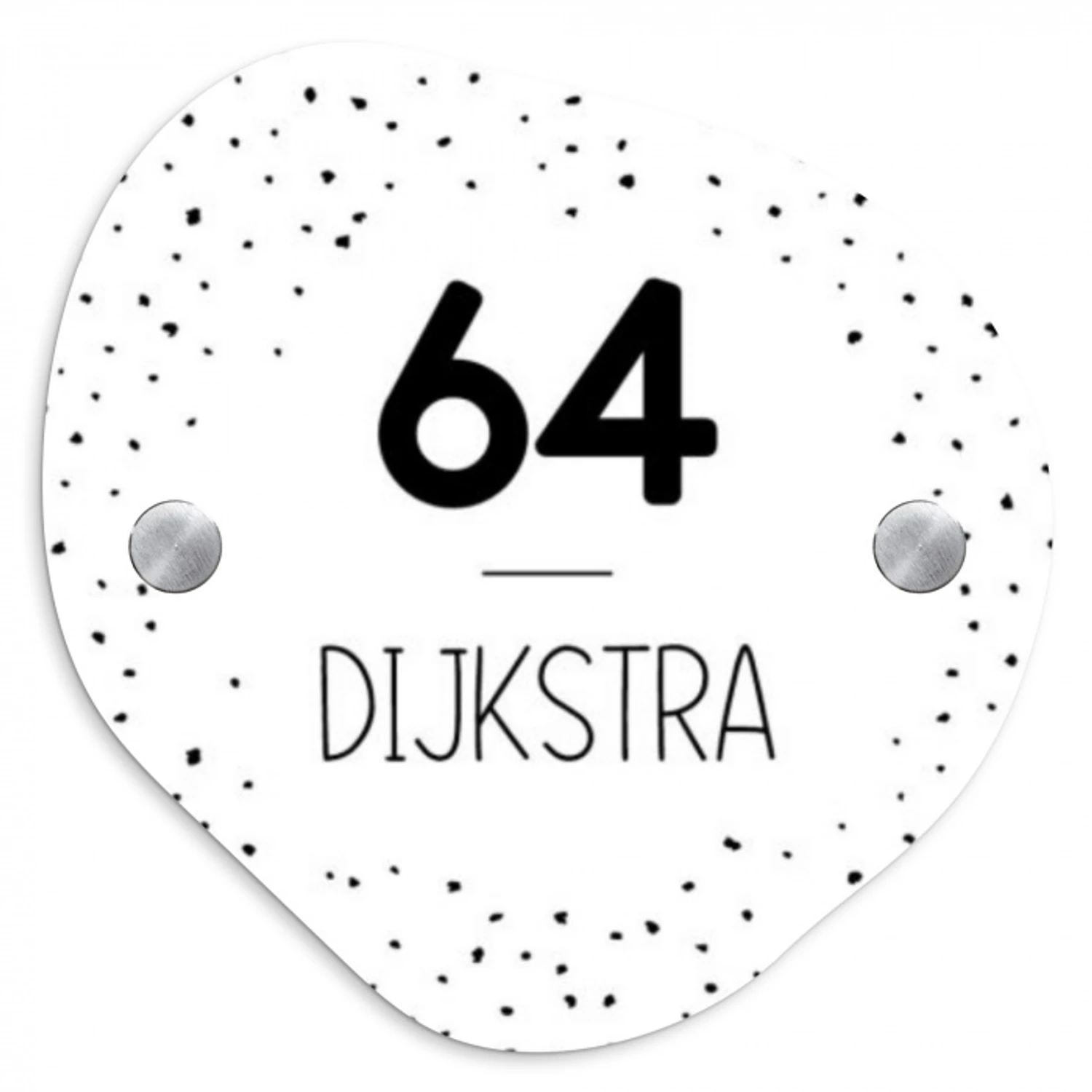 Wit met stippen - Modern Naambord Organisch klein -3d