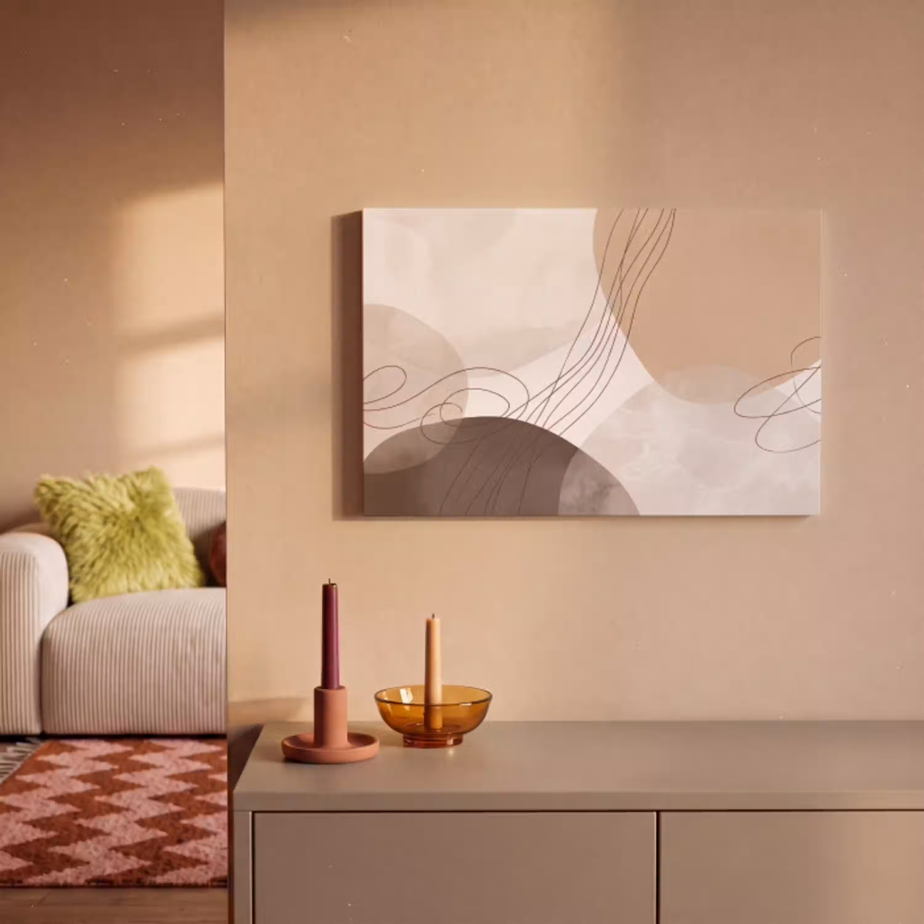 Abstractie - Beige - Modern canvas 2cm klein -sfeer1