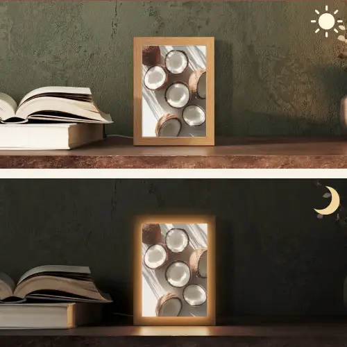 Kokosnoten - Bruin - Shaduw Light Box met kabel (Tafellamp) klein -sfeer3