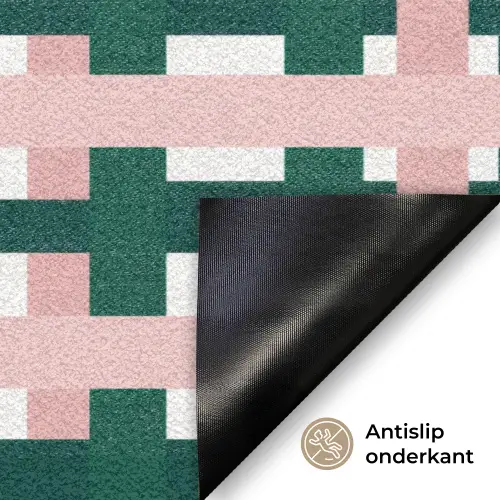Vlechtpatroon - Groen - Roze - Grafisch Deurmat klein 898 -antislip_NL