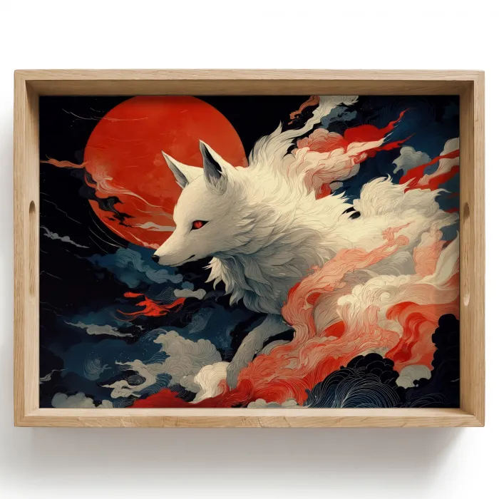 Witte vos - wolken - maan Dienblad Rechthoek middel -z3d_shopping