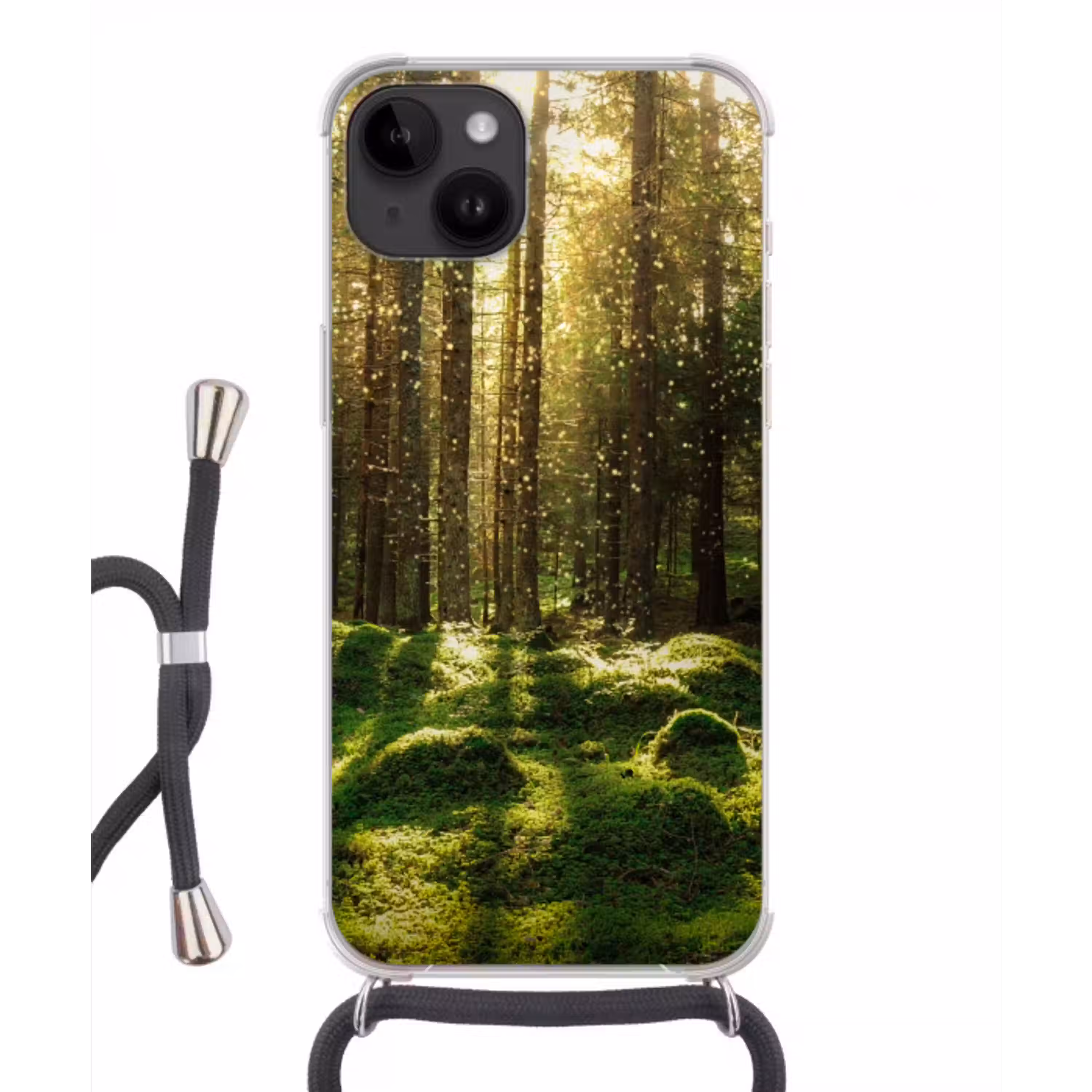 Bomen - Bos - Mos - Planten - Zon Crossbody Case iPhone 14 middel -3d