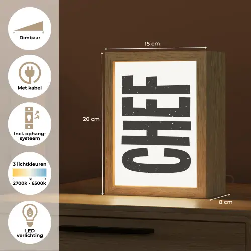 Chef - Japandi - Decoratie - Vintage Light Box met kabel (Tafellamp) klein -USP_NL
