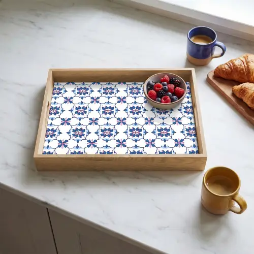 Modern - Patroon - Blauw - Roze Dienblad Rechthoek middel 911 -sfeer2