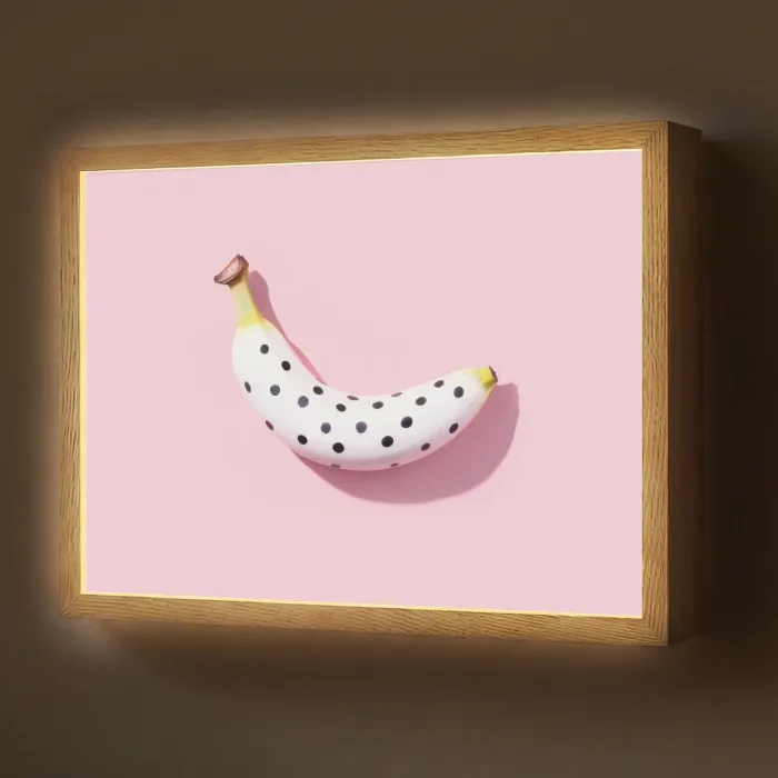 Banaan - Stippen - roze Light Box met batterij (Wandlamp) middel -z3d_website