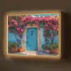 Deur - Hout - Bloemen - Blauw Light Box met batterij (Wandlamp) middel -z3d_website
