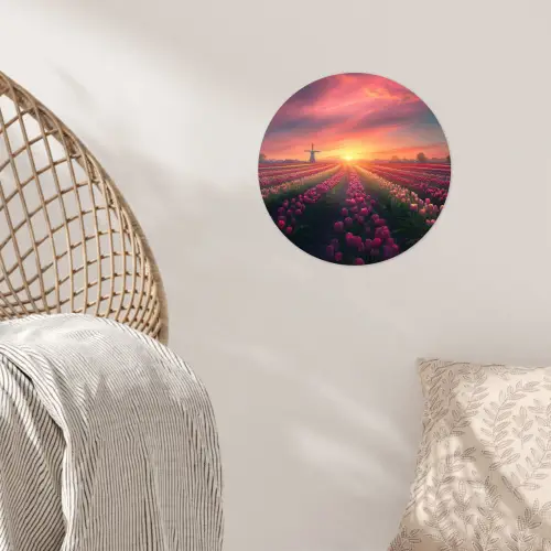 Windmolen - Zonsondergang - Landschap Wandcirkel behangsticker klein -sfeer4