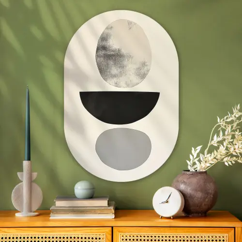 Beige - Japandi - Wabi sabi Wandcirkel Ovaal Glas middel -sfeer2