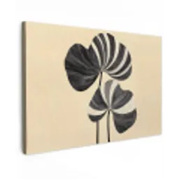 Zwart - Bladeren - Strepen - Minimalistisch Tuinposter op houten frame 2 cm dik klein -3d
