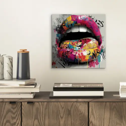 Lippen - Graffiti - Expressief aluminium wit klein -sfeer1