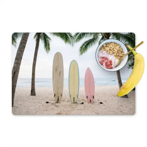 Surfboard - Palmbomen - Kleurrijk Placemat vinyl groot -zzzproduct_Kitchenyeah-website
