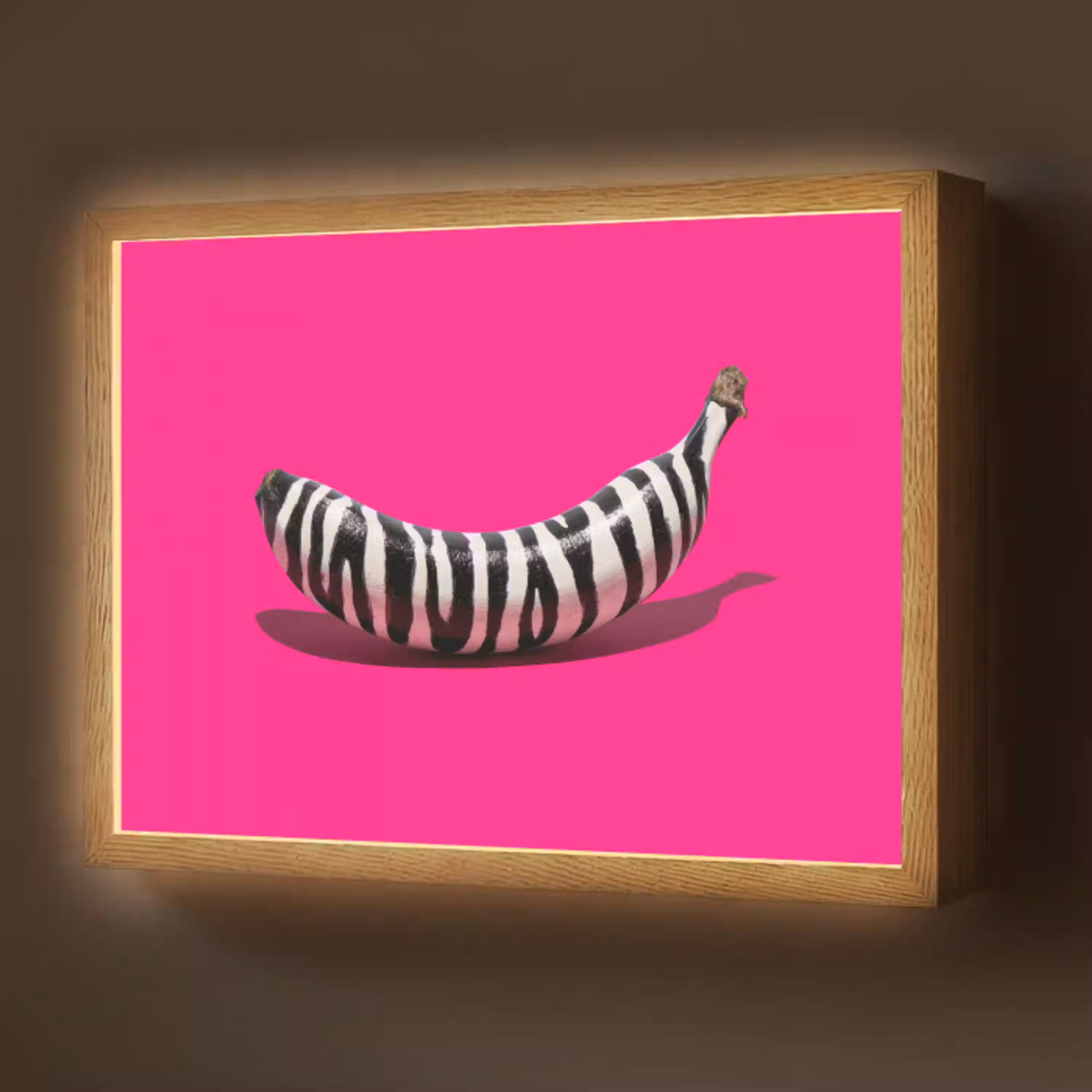 Banaan - Zebraprint - Roze Light Box met batterij (Wandlamp) middel -z3d_website