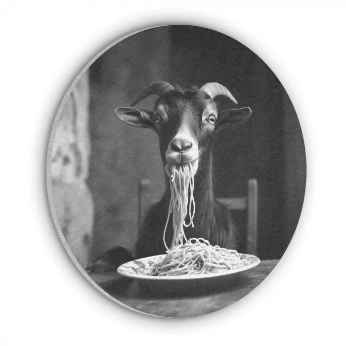 Geit - Bord - Spaghetti - Zwart Wit Akoestische PET Vilt - Rond klein -3d