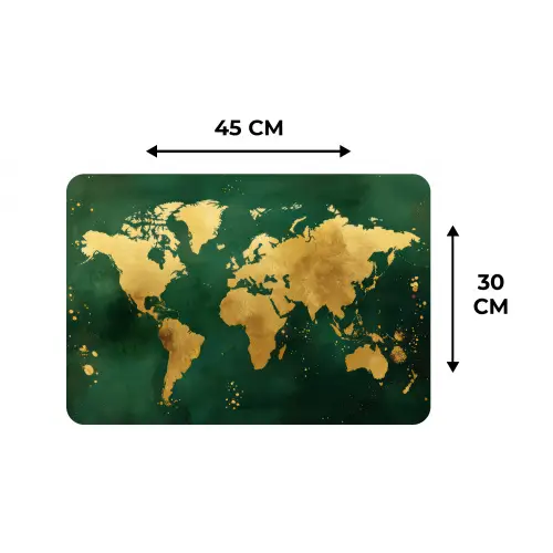 Wereldkaart - Groen - Goud Placemat vinyl groot -specs