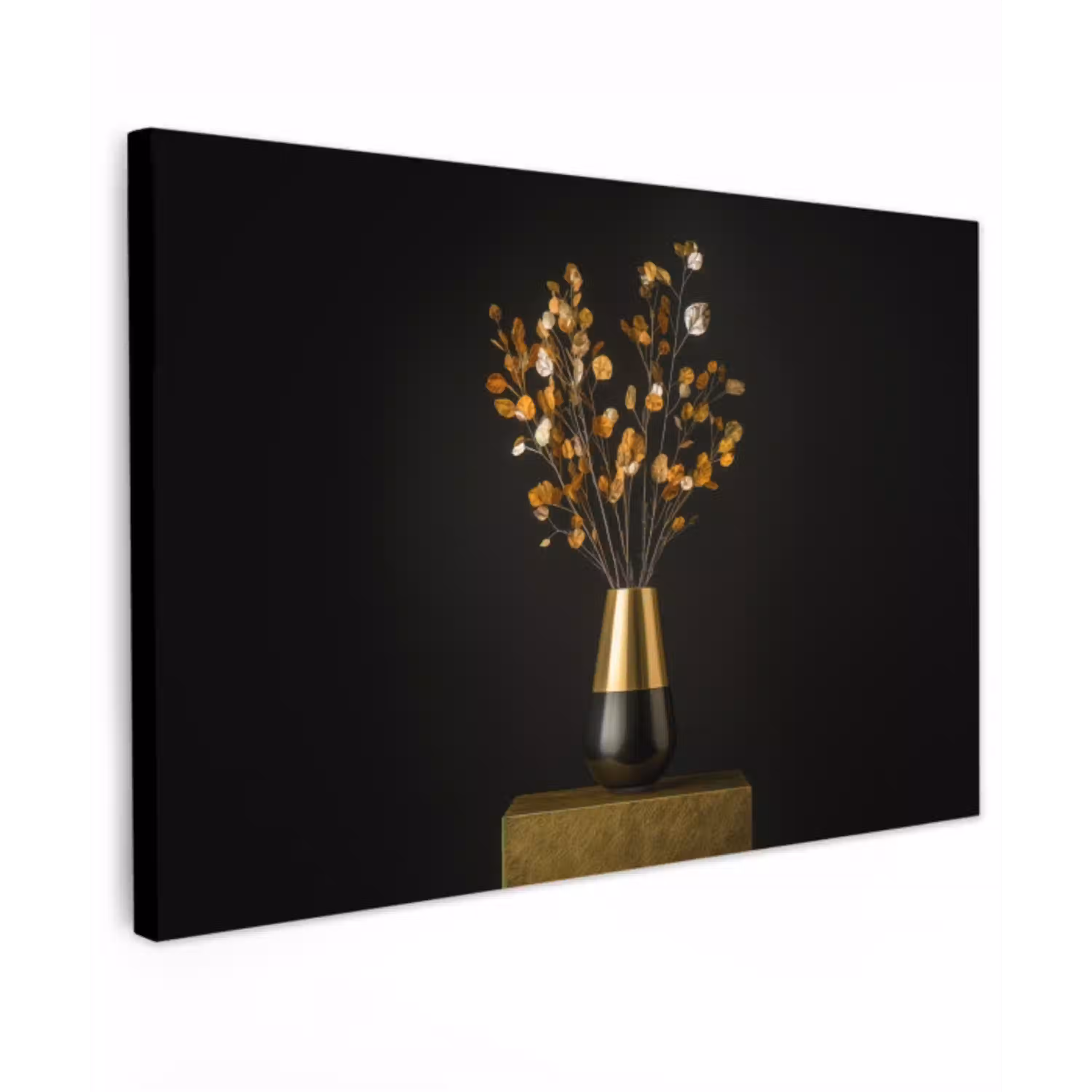 Goudbruine - Bladeren - Vaas - Herfstachtig canvas 2cm klein -z3d