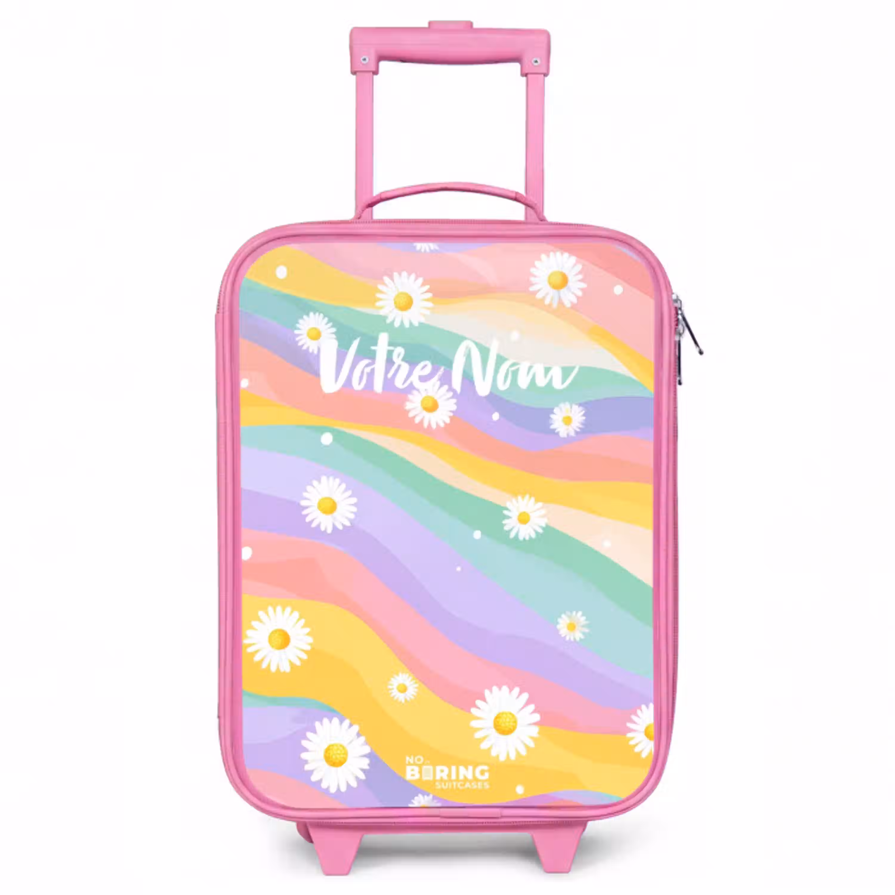 Madeliefjes op regenboogachtergrond Kinderkoffer - Roze klein -3d