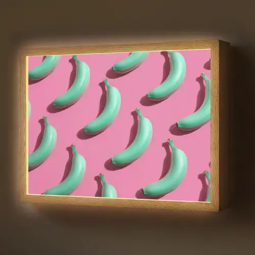 Bananen - Patroon - Blauw - Roze Light Box met batterij (Wandlamp) middel -z3d_website