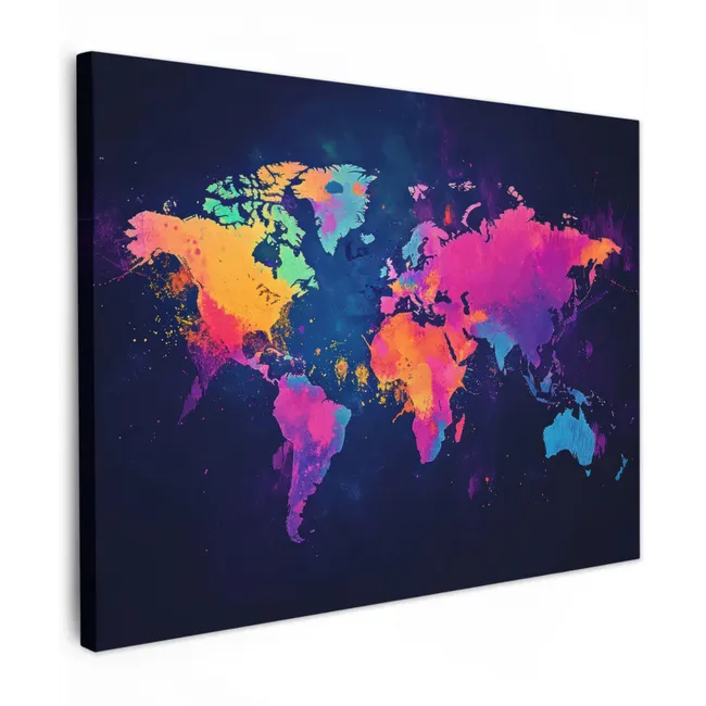 Canvas schilderij - Wereldkaart - Kleurrijk - Graffiti