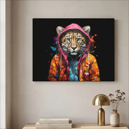 Graffiti - Luipaard - Zwart - Jas Textielframe zwart klein -sfeer2