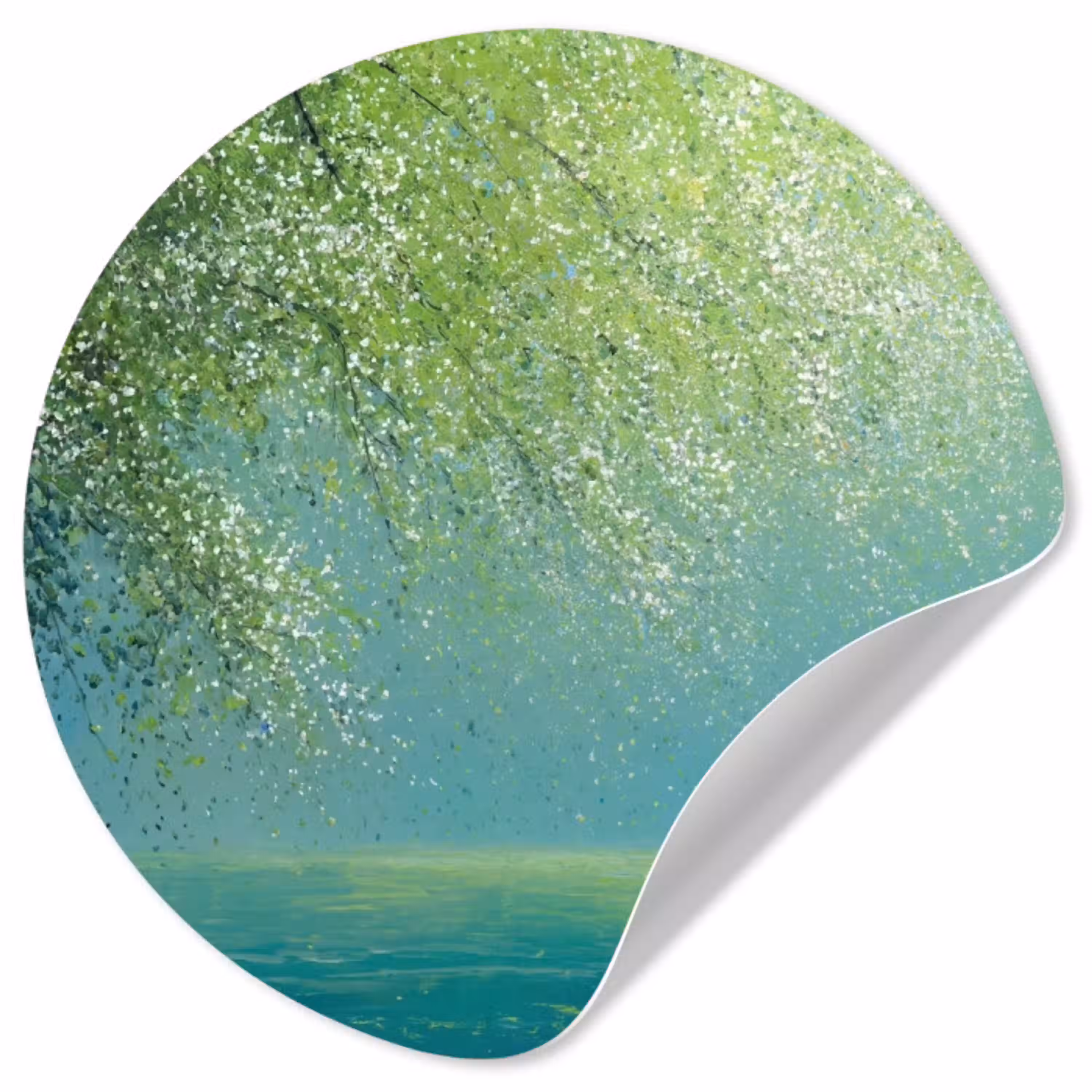 Bootje - Water - Bladeren - Bloesems Wandcirkel behangsticker klein -3d