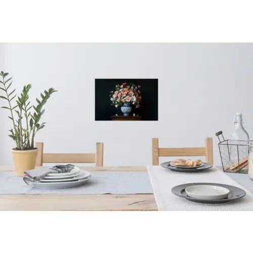 Hout - Vaas - Kleuren - Bloemen Muursticker klein -eettafel