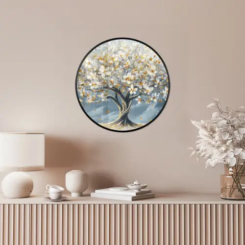 Boom - Winter - Levensboom - Modern - Goud Fotolijst rond zonder passe partout klein -sfeer3