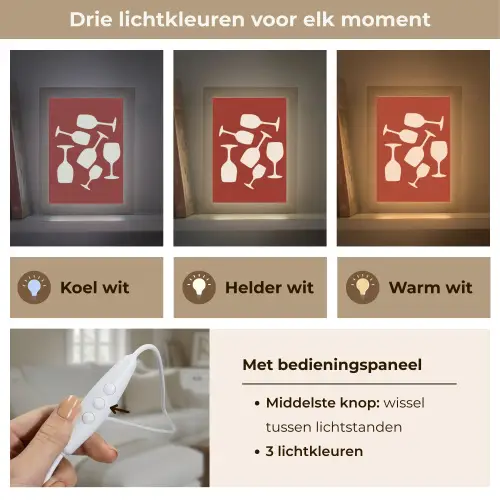 Wijnglazen - Silhouetten - Wit Light Box met kabel (Tafellamp) klein -USP_lichtkleurNL