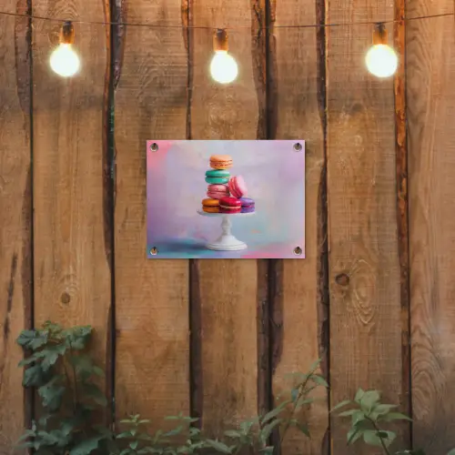 Macarons - Schaal - Pastel - Kleurrijk tuinposter los doek klein -sfeer1