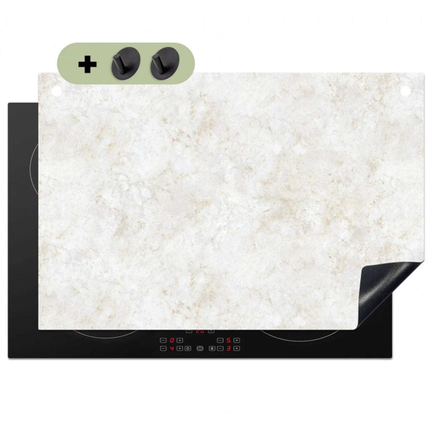 Beige - Marmer - Aders Inductie beschemer met haakjes klein 777 -3d