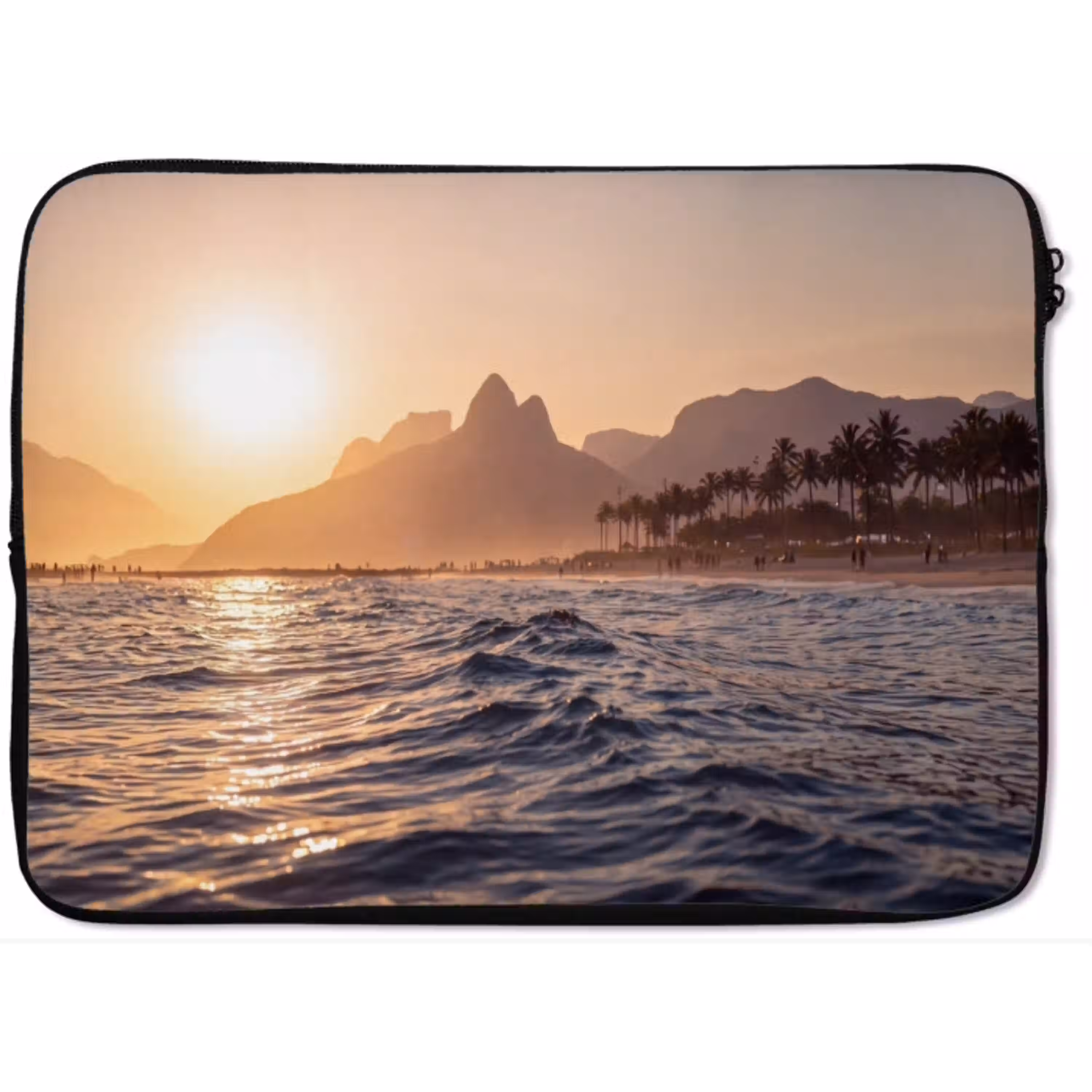 Zee - Golven - Zonsondergang - Kust - Goud laptophoes neopreen klein -zkaufland3dotto