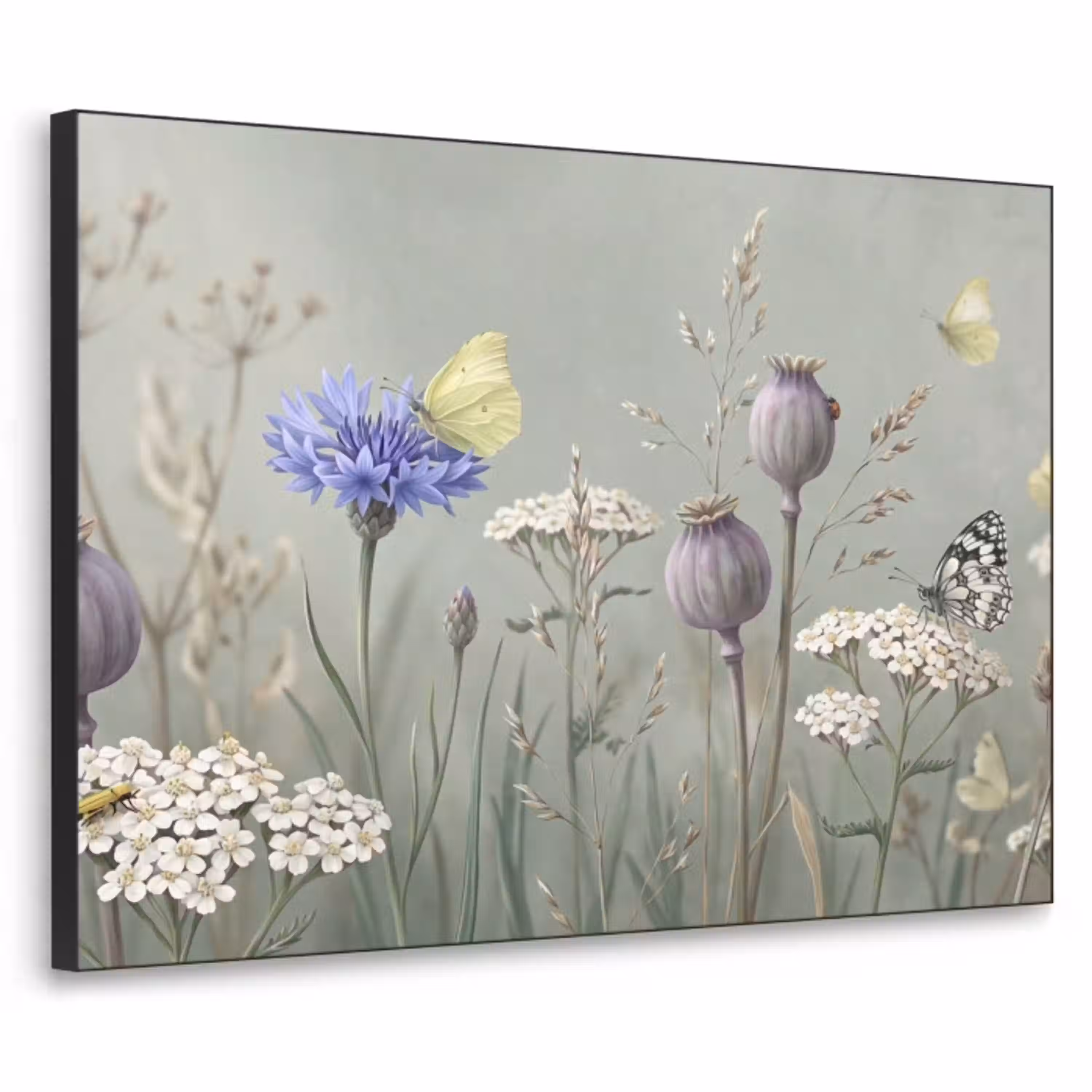 Vlinders - Wildbloemen - Illustratie - Kleurrijk Textielframe zwart klein -3d