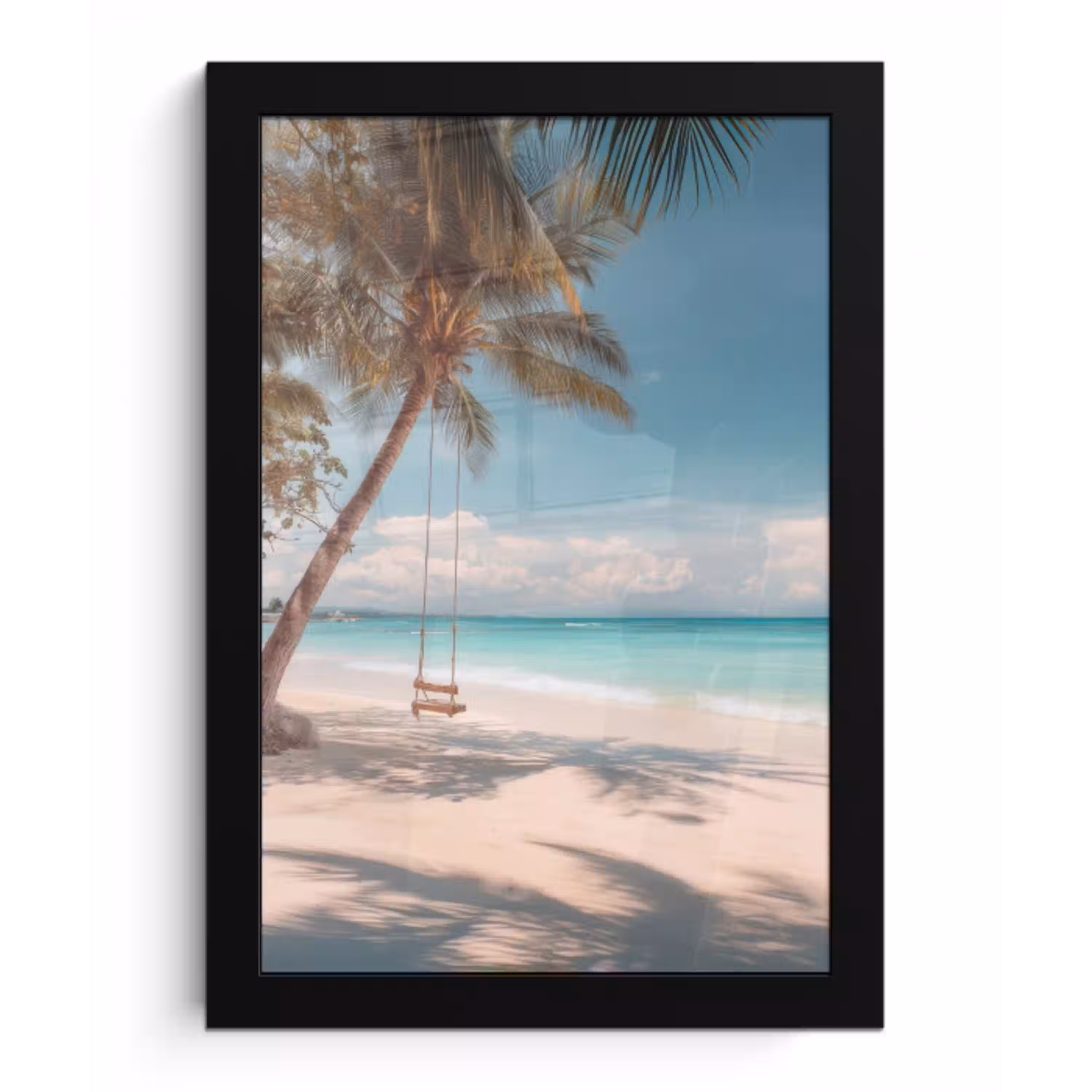 Palmboom - Schommel - Strand - Lucht fotolijst zwart zonder passe partout klein -3d