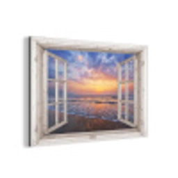 Doorkijk - Zee - Strand - Zonsondergang - Blauw aluminium wit klein -3d