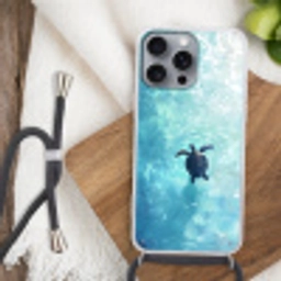 Schildpad - Zee - Blauw - Schittering Hoesje iPhone 16 Pro Max met koord klein -sfeer4