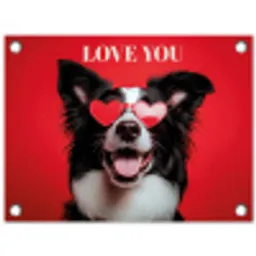 Hond - Hartjesbril - Loveyou - Rood tuinposter los doek klein -3d