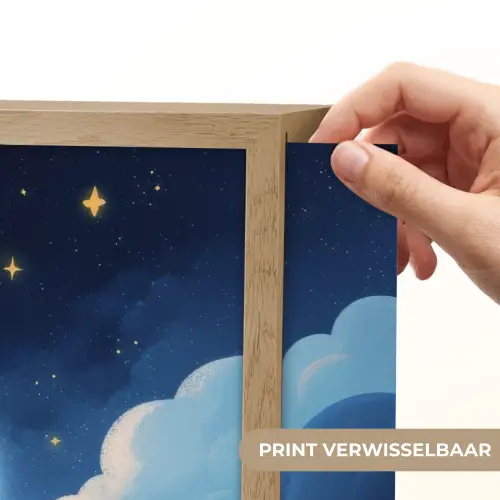 Planeet - Wolken - Sterren - Blauw Light Box met batterij (Wandlamp kind) middel -USP_websiteprintNL