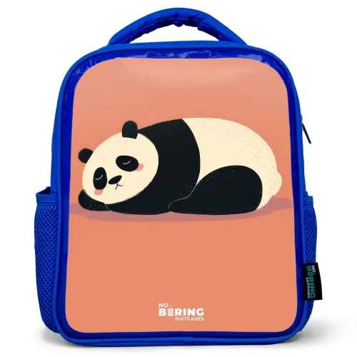 Panda - Slapen - Oranje Kinderrugzak - Blauw middel -3d