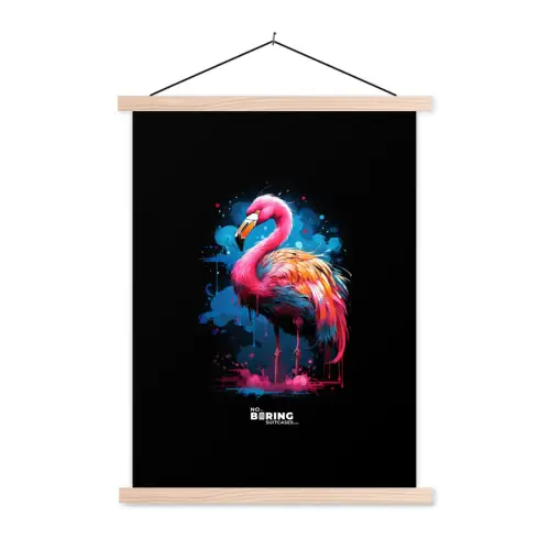 Gekleurde flamingo voor een verfexplosie textielposter latten blank klein -3d