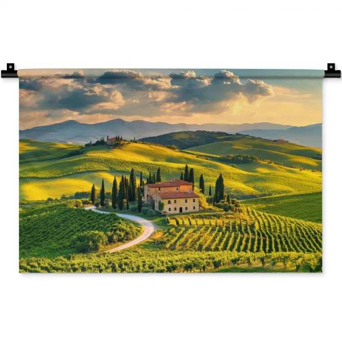 Toscane - Landschap - Wijngaarden Wandkleed katoen klein -zz3d